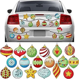 54Pcs Christmas Reflective Car Magnets Assorted Ball Ornaments Magnets with Lines Xmas Automotive Garage Magnet Decals for Winter Mailbox Metal Door Cabinets (Not for Aluminum Alloy Vehicle)