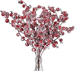 12 Pack Christmas Artificial Berry Picks Xmas Winter Frosted Red Berry Stems 11.8inch Fake Snowy Red Berry Branches for Christmas Tree Wreath Garland DIY Crafts Home Wedding Party Decor