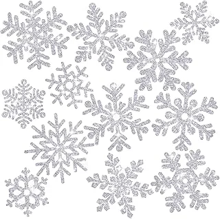48Pcs Christmas Snowflake Cut-Outs Glitter Silver Cutouts Double-Sided Cut-Outs with Glue Point for Xmas Winter Wonderland Frozen Party Home Decoration, Assorted Sizes