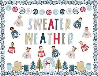 85Pcs Winter Bulletin Board Decoration Kit Xmas Tree Snowmen Snowflake Cutouts with Glue Point Christmas Holiday Classroom Bulletin Border Stickers for Home School Office Wall Door Decor