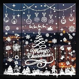 9 Sheets Christmas Window Clings Stickers Double-Sided Merry Christmas Tree Snowflake Window Decals White Holiday PVC Stickers for Home Shop Glass Display Decoration, 9 Sheets