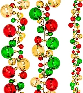 Christmas Ball Garland Ball Ornament 6ft Bauble Garland Christmas Tree Ball Decoration Shatterproof Ball Ornaments for Xmas Party Supplies, Indoor Outdoor Home Office, Red Green Gold