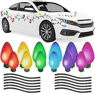 49Pcs Christmas Reflective Car Magnets Set 36 Colorful Bulb Light Magnets with 13 Lines Refrigerator Garage Magnet Decals for Xmas Birthday Mailbox Window (Not for Aluminum Alloy Vehicle)
