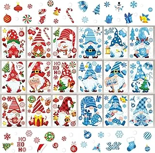 18 Sheets Christmas Winter Gnome Window Clings Red Blue Gnomes Xmas Window Decals Double-Sided Window Stickers for Home School Office Glass Mirror