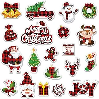 40Pcs Christmas Thick Gel Clings Cute Red Black Plaid Santa Snowman Gnome Window Gel Decals Reusable Merry Xmas Winter Window Clings for Home Classroom Nursery