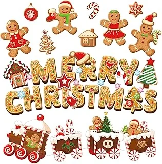 46Pcs Christmas Gingerbread Cutouts Merry Christmas Letter Cut Outs with 60 Glue Points Xmas Gingerbread Bulletin Board Decoration Set for School Classroom Home Office Wall