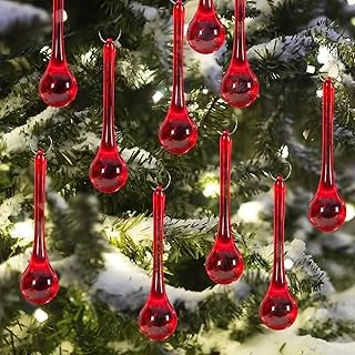 40Pcs Christmas Red Crystal Ornaments 3 Inch Teardrop Chandelier Decor Glass Hanging Ornaments for Xmas Tree Party Home Decor