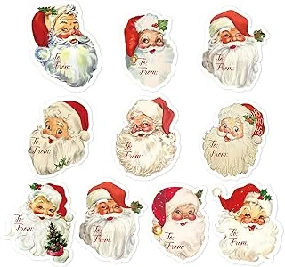 200Pcs Santa Claus Name Tag Stickers Xmas Paper Gift Name Tags, 10 Designs