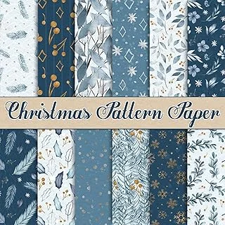 24 Pack Christmas Pattern Paper 30x30cm Watercolor Winter Scrapbook Paper Double-Sided White Blue Snowflake Craft Paper Folded Flat for DIY Card Making Scrapbook Photo Album Decor, 12 Designs