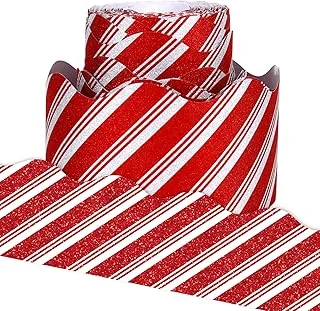 65.6ft Christmas Bulletin Board Border Glitter Red White Stripe Die-Cut Rolled Border Trim for Xmas Winter Chalkboard Wall Decoration