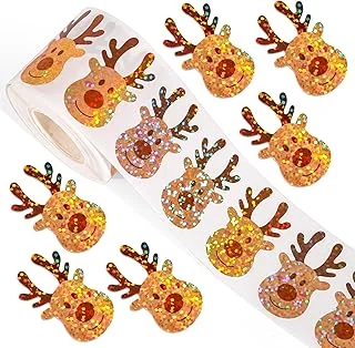 Christmas Deer Stickers Roll Laser Seal Stickers Cartoon Reindeer Waterproof Self-Adhesive Decals for Envelope Journal Decor Xmas Winter Holiday, 500 Pcs