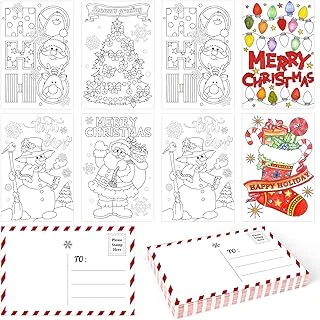 48 Pack Blank Christmas Color Your Own Postcards to Santa 6 Designs Coloring Merry Xmas Greeting Letter Cards Wish List Writing for Family School Classroom Party Favors, 4 x 6 In