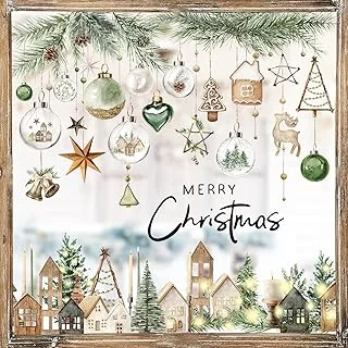Christmas Window Clings Xmas Ball Farmhouse Window Stickers Double-Sided Large Glass Decals for Home Classroom Office Party Decoration