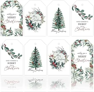 100Pcs Christmas Tags with 30m / 98.4ft Hemp Rope Watercolor Plants Seasonal Wishes Labels Holiday Season Gift and Favor Tags for Seasonal Favors Xmas Parties and Celebrations, 4 Styles