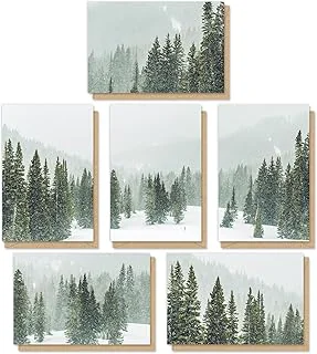36 Pack Christmas Tree Cards with Envelopes Stickers Winter Forest Greeting Cards Blank Thank You Note Cards for Xmas Holiday Party