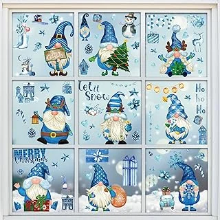 Christmas Winter Gnome Window Clings 9 Sheets Xmas Snowflakes Snowman Bedroom Decorations Double Printed PVC Stickers for Holiday Home Office Glass Mirror Winter Holiday Party Decoration