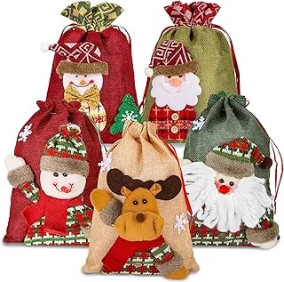 Drawstring Christmas Doll Bags 3D Xmas Gift Bags Snowman Red Treat Pouch Bag Sack Stockings Party Favor Bag 8 x 11in, 8 x 12in (5 Pack)
