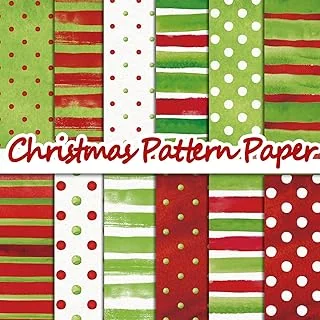 24Pcs Christmas Watercolor Pattern Red Green Scrapbook Specialty Paper - Double Sided Polka Dot Stripe Craft Paper for DIY Card Making, Photo Album Decor, 11.8 x 11.8 Inch