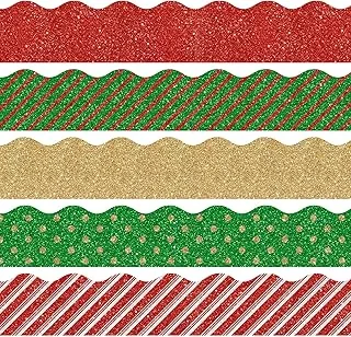 69Ft Christmas Glitter Bulletin Board Borders 5 Designs Shine Stripe Dot Red Green Gold Merry Christmas Decoration Trim Bulletin Board Stickers for School Classroom Office Party Decoration