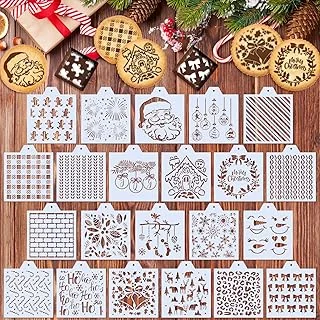22pcs Christmas Stencils Snowflake Santa Candy Canes Flowers Gingerbread Pattern Airbrush Painting Stencils Christmas Biscuit Cake Baking Templates for Xmas Party DIY Craft, 6.7 x 5.9