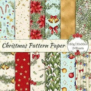 Christmas Scrapbook Paper Xmas Watercolor Pattern Paper 24 Pack Double-Sided Colorful Christmas Craft Paper Folded Flat for DIY Card Making Scrapbook Photo Album Decor, 12 Designs 11.8x11.8in