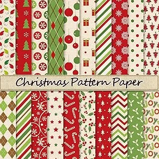 40Pcs Christmas Pattern Paper Red Green Scrapbook Specialty Paper Poinsettia Joy Double Sided Craft Paper For DIY Craft Card Making Photo Album Journal Decor, 6 x 6 Inch