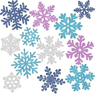 48Pcs Christmas Paper Cut-Outs Double-Sided Glitter Blue Purple Silver Snowflake Cutouts with Glue Point for Xmas Winter Wonderland Frozen Party Home Decoration