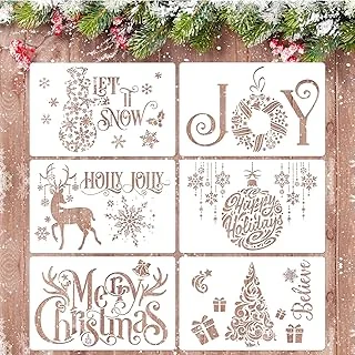 6Pcs Christmas Stencils Template - Reusable Plastic Craft Xmas Painting Drawing Stencils Plastic Words Templates DIY Art Craft Home Decor, Merry Christmas Tree Deer Snowflake Gift (White