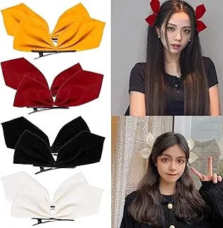 4 Pairs Velvet Hair Bows and Barrettes in Mix Colors - 8 Non-Slip Bowknot Hair