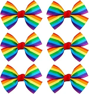 6Pcs Gay Pride Day LGBTQ Rainbow Hair Bow with Alligator Clip Grosgrain Rainbow