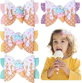 Ice Cream Glitter Bow Hair Clips 4Pcs Summer Hair Bow Barrette Colorful PU