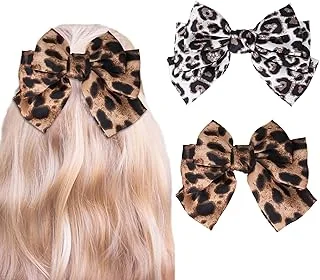 Set of 2 Hand-Made Leopard Print Hair Accessories: Big Bowknot Hairpins and