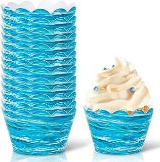 48Pcs Ocean Wave Cupcake Wrappers Blue Sea Waves Cupcake Liners Summer Ocean