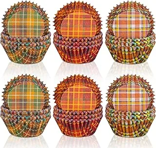 600Pcs Fall Thanksgiving Cupcake Liners Plaid Baking Cups Autumn Muffin Baking