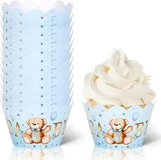 36Pcs Baby Shower Cupcake Wrappers Blue Bear Cupcake Liners Cute Baby Bear