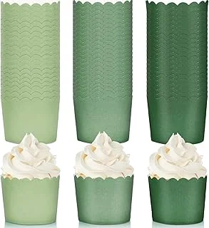 120Pcs Sage Green Paper Baking Cups Scalloped Edge Cupcake Wrappers Gradient