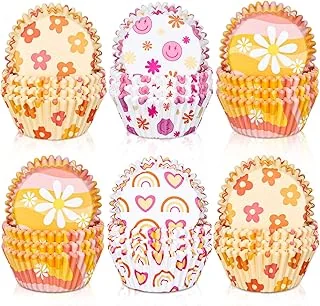 600Pcs Boho Cupcake Liners Retro Groovy Party Cupcake Wrappers Spring Summer