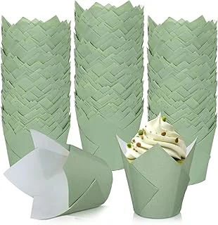 200Pcs Sage Green Tulip Cupcake Liners Green Muffin Baking Liners Tulip Cupcake