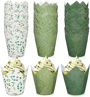 180Pcs Greenery Tulip Cupcake Liners Eucalyptus Olive Leaf Muffin Baking Liners