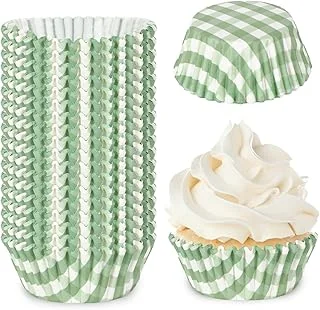 300Pcs Sage Green Plaid Paper Baking Cups Green Checkered Cupcake Liners Small