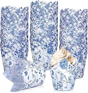 200Pcs Blue and White Floral Cupcake Liners Chinoiserie Muffin Baking Liners
