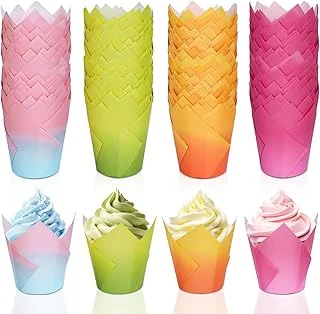200Pcs Bicolor Gradient Tulip Cupcake Liners Greaseproof Muffin Baking Liners