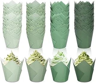 400Pcs Sage Green Tulip Cupcake Liners Greaseproof Muffin Baking Liners Green