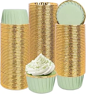 100Pcs Sage Green Gold Foil Cupcake Liners Green Baking Cup Foil Metallic