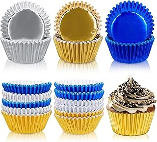 150Pcs Graduation Foil Cupcake Liners Congrats Grad Baking Cups Blue Silver