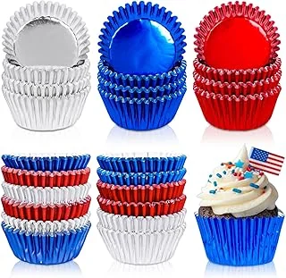 450Pcs Patriotic July 4th Foil Cupcake Liners Independence Day Baking Cups Red