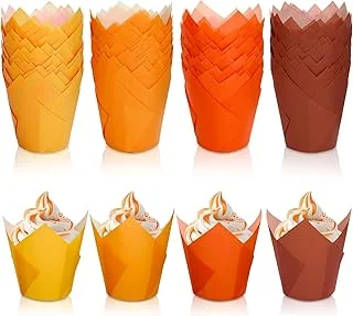 200Pcs Fall Colors Tulip Cupcake Liners Autumn Muffin Tulip Baking Cups Orange