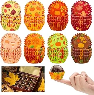 400Pcs Fall Mini Cupcake Liners Thanksgiving Pumpkin Maple Leaves Baking Cups
