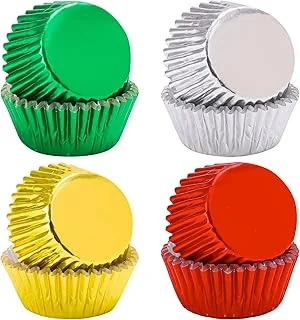 200Pcs Christmas Foil Cupcake Liners Red Green Gold Silver Baking Cups Foil