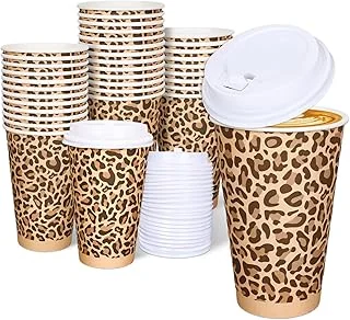 50Pcs Brown Leopard Print Paper Cups Jungle Animal Disposable Coffee Cups with